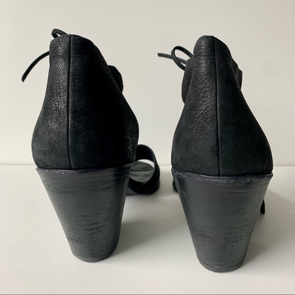 EILEEN FISHER Ann Ankle Tie Sandal black leather stacked block heel 9 1/2 - Picture 5 of 11